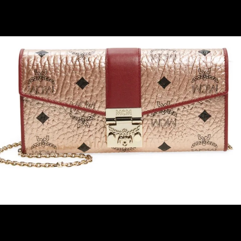 MCM Large TwoFold Crossbody Wallet+champagne+Chain strap+Purse+NWT - Picture 6 of 12